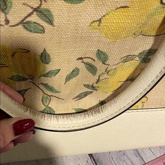 Kate Spade Cream & Yellow Lemon Satchel Handbag Designer Leather Shoulder Bag - Picture 9 of 10